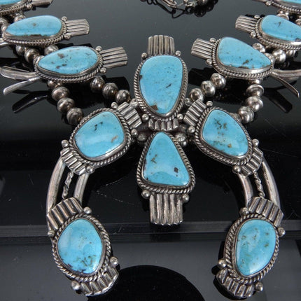 313 gram Vintage Navajo Sterling and Turquoise Squash Blossom Necklace Three Hog