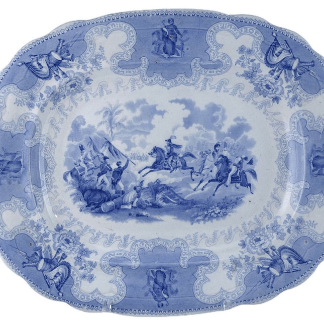 c1850 Texian Campaigne Historische Staffordshire Blue Transferware-Platte James Beech Historische Texas-Kampfszenen