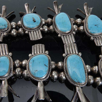 313 gram Vintage Navajo Sterling and Turquoise Squash Blossom Necklace Three Hog