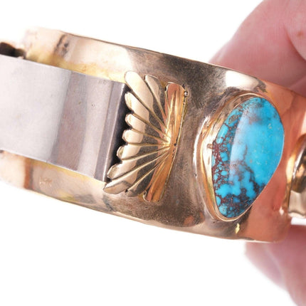 Vintage 14k Gold Native American Watch Bracelet with turquoise