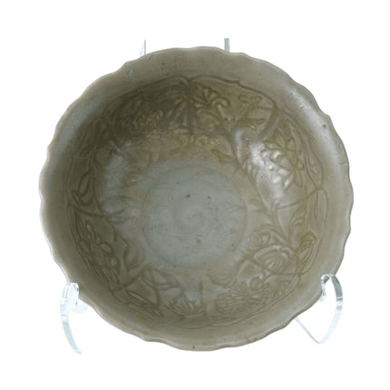 Ming Dynasty Chinese Barbed Edge Celadon Bowl with incised Lotus Decoration