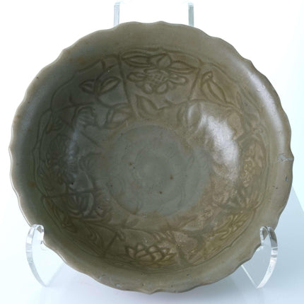 Ming Dynasty Chinese Barbed Edge Celadon Bowl with incised Lotus Decoration