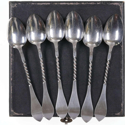 c1900 830 Silver Twist stem Brite cut handles Boxed Teaspoon set