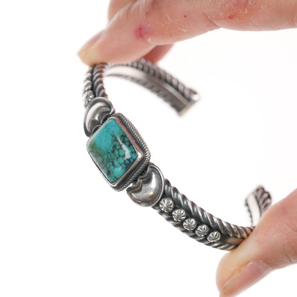 6.5" Harry Morgan (1947-2008) Navajo Sterling twisted wire cuff bracelet with turquoise