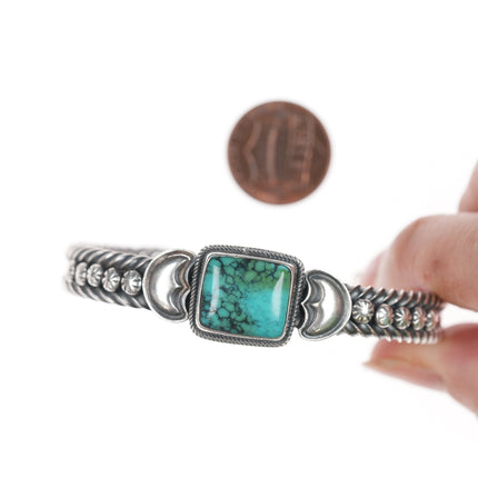 6.5" Harry Morgan (1947-2008) Navajo Sterling twisted wire cuff bracelet with turquoise