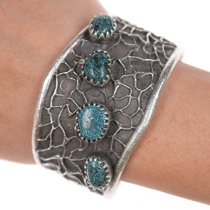 6.5" Samuel LaFountain - Diné, Turtle Mountain Chippewa Tufa Cast spiderweb turquoise cuff bracelet