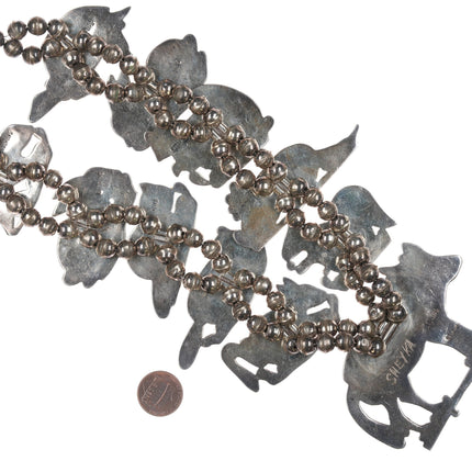 Porfilio, Anne Sheyka Zuni silver shell/stone inlay squash blossom necklace