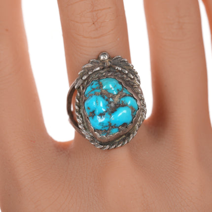 sz8.75 Vintage Native American silver and turquoise nugget ring