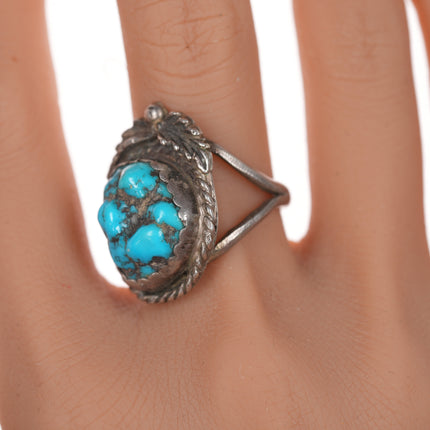 sz8.75 Vintage Native American silver and turquoise nugget ring