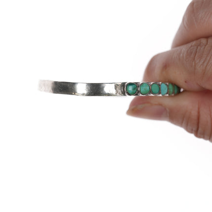 6.25" c1940's Dishta Style Zuni flush inlay turquoise silver cuff bracelet