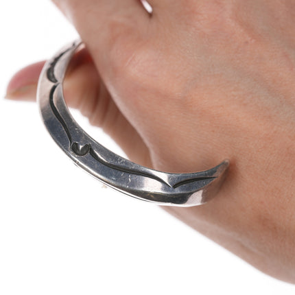 6.75" Orville Tsinnie Navajo hand stamped silver cuff bracelet