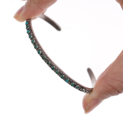 6.5" 30's-40's Navajo Curio slim silver turquoise row cuff bracelet