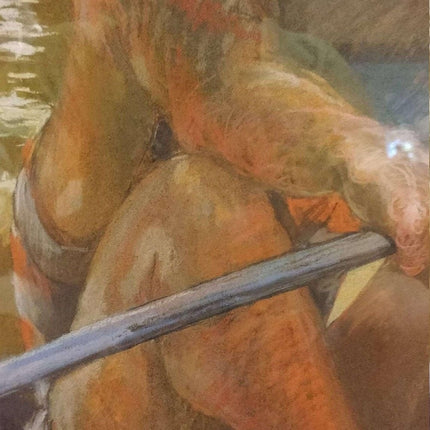 Riesige Pastellzeichnung der gelisteten Austin-Texas-Künstlerin Brenda „Polsky Morgan“ Childs Man Rowing Boat
