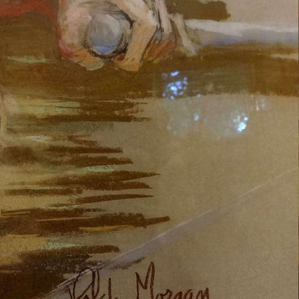 Riesige Pastellzeichnung der gelisteten Austin-Texas-Künstlerin Brenda „Polsky Morgan“ Childs Man Rowing Boat