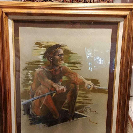 德克萨斯州奥斯汀名列艺术家布伦达·“波尔斯基·摩根”·蔡尔兹划船的巨幅粉彩画