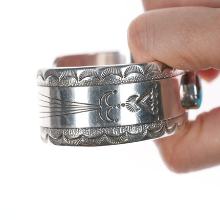 6 3/8" Charlie John Navajo sterling and turquoise cuff bracelet.