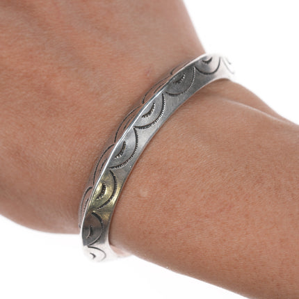 6" Thick Vintage  Navajo stamped silver cuff bracelet