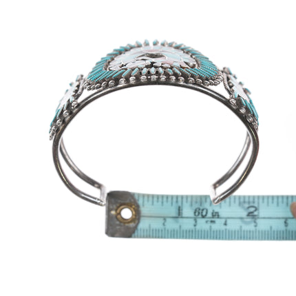 6.75" Delphine Tsadiasi Zuni Rainbow man channel inlay sterling petit point cuff bracelet
