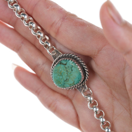 6 5/8 Vintage Native American sterling and turquoise ring turned bracelet