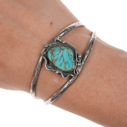 6" 60's-70's Native American silver cuff bracelet with turquoise