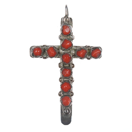 Vintage Zuni Reversible Carved turquoise and coral cross pendant