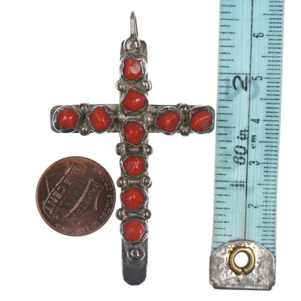 Vintage Zuni Reversible Carved turquoise and coral cross pendant