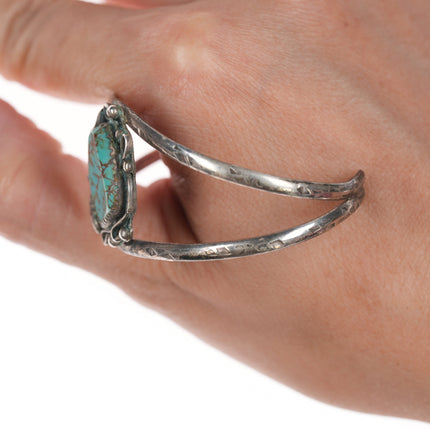 6" 60's-70's Native American silver cuff bracelet with turquoise