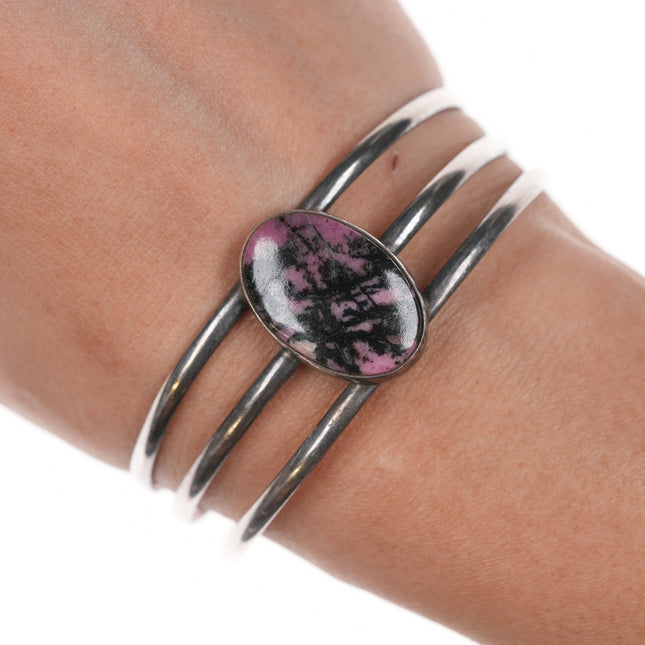6 5/8" Vintage Southwestern sterling purple picture jasper cuff bracelet