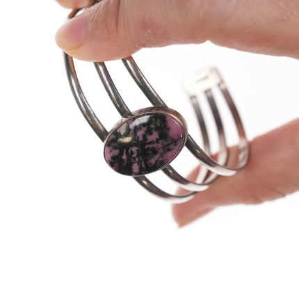 6 5/8" Vintage Southwestern sterling purple picture jasper cuff bracelet