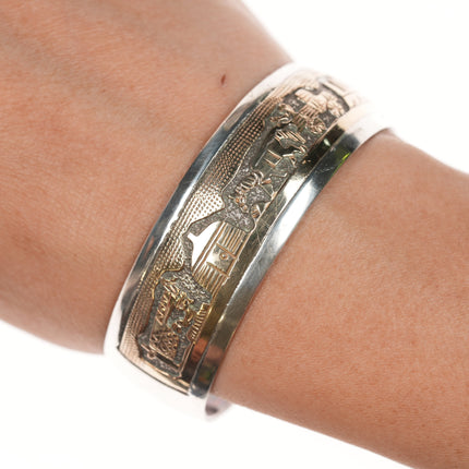 6.5" Tom and Sylivia Kee Navajo Sterling and gold filled storyteller cuff bracelet
