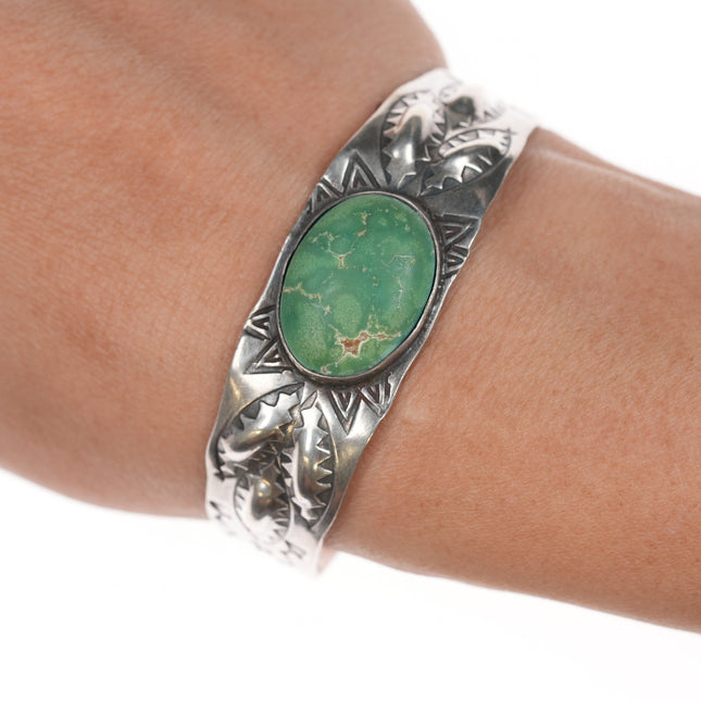 6.25" 40's-50's Navajo Curio Sterling and green turquoise cuff bracelet