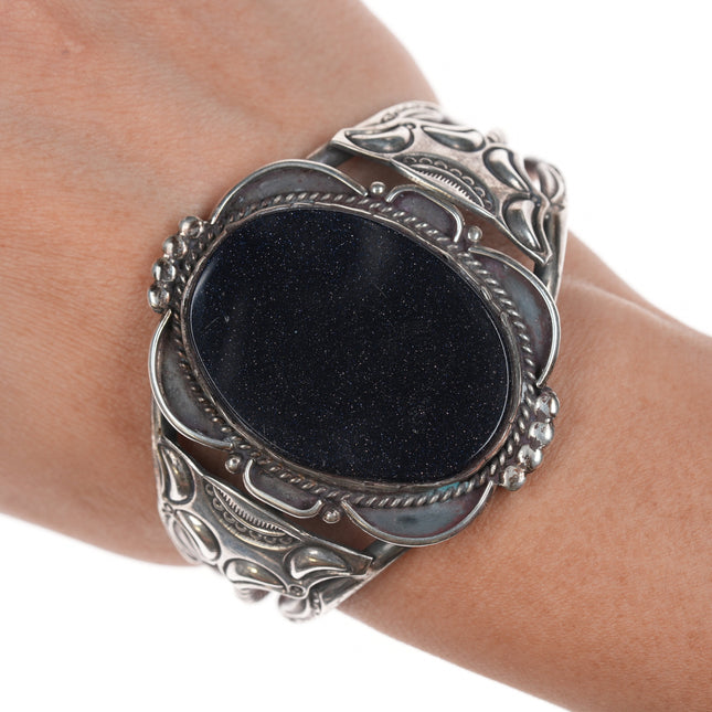 6.5" 40's-50's Navajo Silver Blue goldstone cuff bracelet
