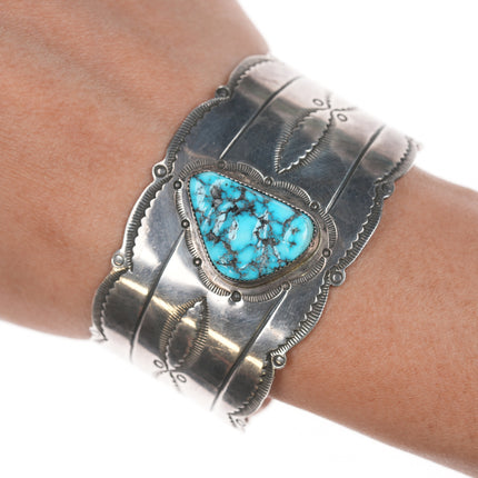 6.5" 1970's Gary Reeves Navajo stamped silver and turquoise cuff bracelet