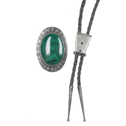 Large Vintage Navajo Brooch/Convertible bolo tie silver and Malachite