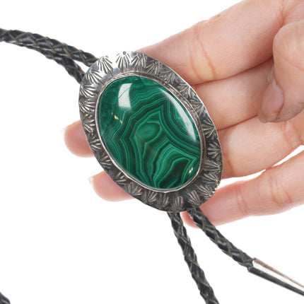 Large Vintage Navajo Brooch/Convertible bolo tie silver and Malachite