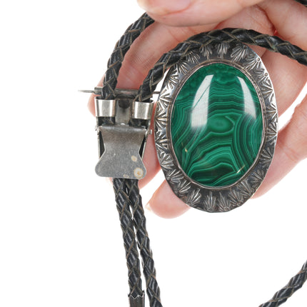 Large Vintage Navajo Brooch/Convertible bolo tie silver and Malachite