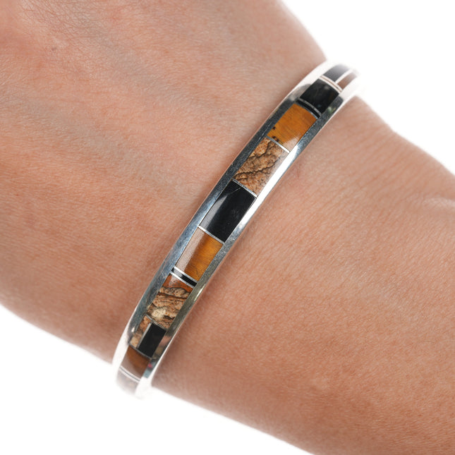 6.75" David Rosales Navajo Supersmiths channel inlay sterling cuff bracelet