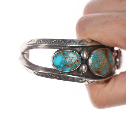 6.25" c1940's 3 Stone Navajo stamped silver cuff bracelet