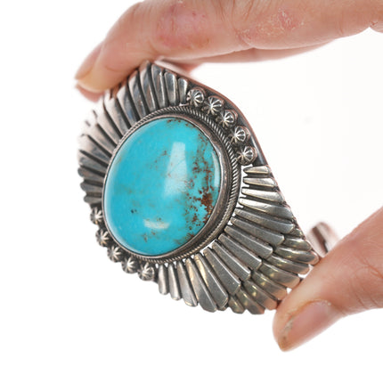 6.5" Ernest Bilagody Navajo silver and turquoise cuff bracelet