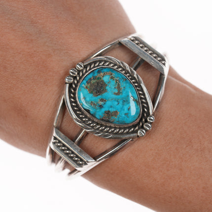 6 1/8" Vintage Navajo silver and turquoise cuff bracelet with rope bezel