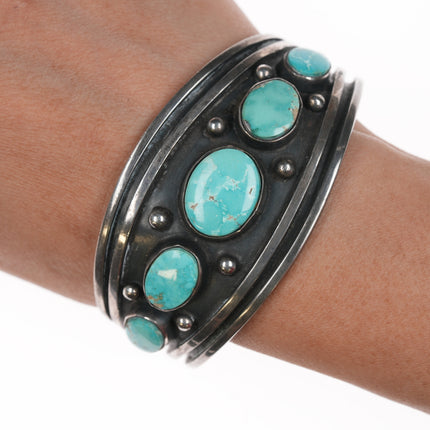 6.75" Vintage Native American Modernist silver and turquoise cuff bracelet