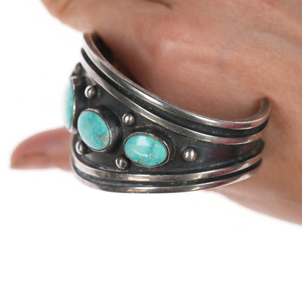 6.75" Vintage Native American Modernist silver and turquoise cuff bracelet