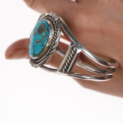 6 1/8" Vintage Navajo silver and turquoise cuff bracelet with rope bezel