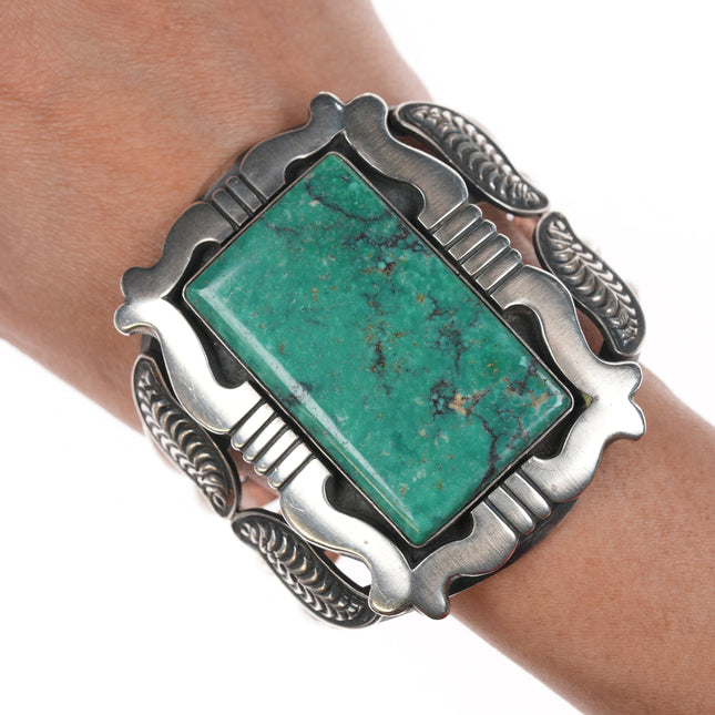 7" M Navajo large sterling Emerald Valley turquoise cuff bracelet