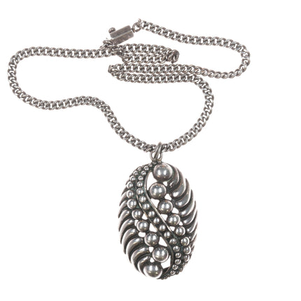 16" Margot De Taxco Mid Century Modernist sterling Pendant on cuban link necklace