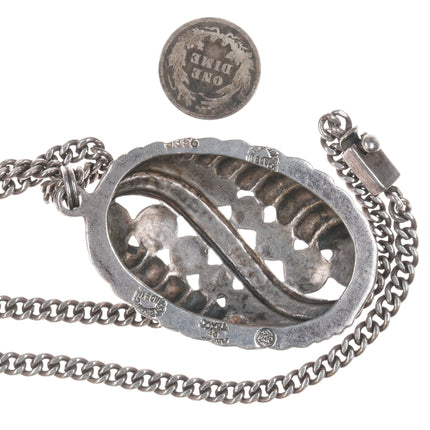 16" Margot De Taxco Mid Century Modernist sterling Pendant on cuban link necklace