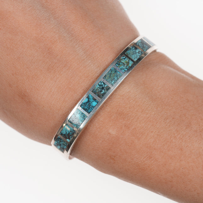 6 1/8" Native American high grade turquoise AB Channel inlay sterling cuff bracelet