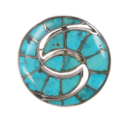 Vintage Zuni Hummingbird sterling and turquoise channel inlay pendant/pin