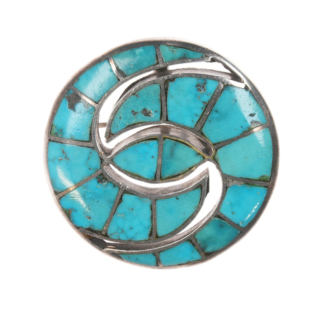 Vintage Zuni Hummingbird sterling and turquoise channel inlay pendant/pin