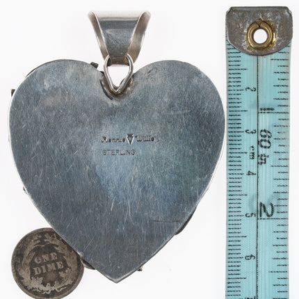 Ronnie Willie (Navajo) Large Silver heart  pendant with turquoise